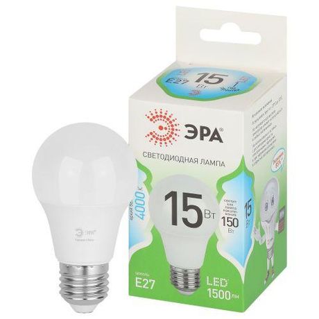 Лампа светодиодная LED 15 Вт 1500Лм 4000К груша нейтральный E27 220-240В A60-15W-840-E27 Green Line - Б0067128 ЭРА