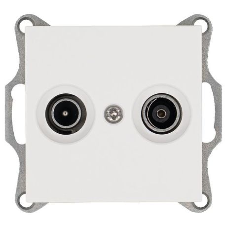 Розетка телевизионная проходная TV + FM 2-м Ф9.5мм механизм бел. глянцевый Jasmart G6205W