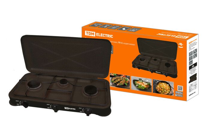 Плитка газовая трёхконфорочная, ГП-3, коричневая, | SQ2515-0009 TDM