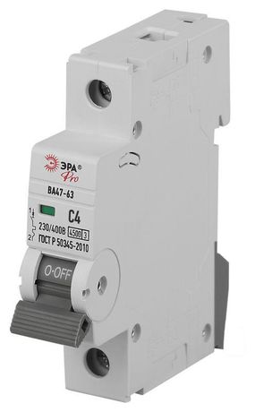 Автоматический выключатель PRO VA63-1P04C4.5 ВА47-63 1P 4А кривая C 4,5кА | Б0059401 ЭРА