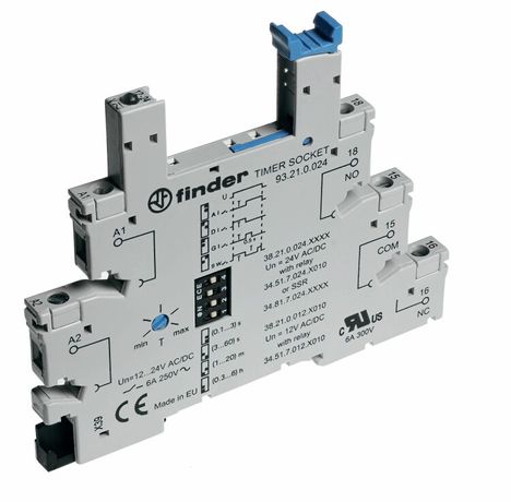 Розетка с винтовыми клеммами (с зажимной клетью) для реле 34 серии, встроенный таймер мультифункциональный (AI, DI, GI, SW), регулировка времени 0.1с…6ч, питание 24В АС/DC, в комплекте пластиковая клипса, опции: LED - 93.21.0.024 FINDER 93210024