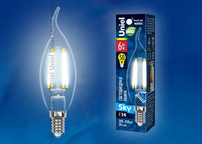 Лампа светодиодная LED-CW35-6W/NW/E14/CL PLS02WH LED. "свеча на ветру", прозр. Серия Sky. 4000К | UL-00001374 Uniel