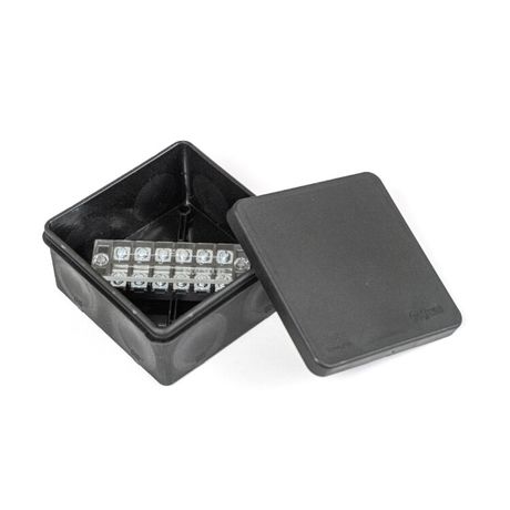 Коробка распределительная двухкомпонентная (HF) в комплекте с 6-кл. зажимами, сечение до 2,5 мм , 100х100х50 черная IP66| PR80.0173 | Промрукав Строитель