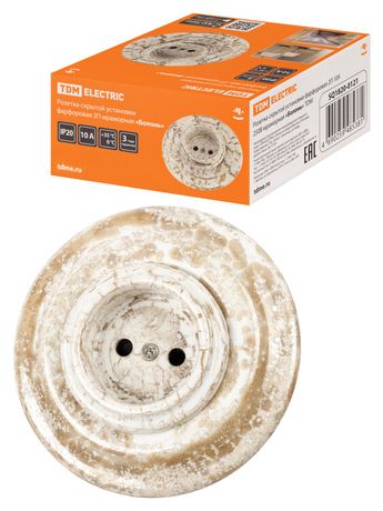 Розетка скрытой установки фарфоровая 2П 10А 250В мраморная «Болонь» | SQ1820-0121 TDM