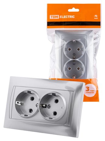 Розетка двойная 2П+З 16А 250В серебр. металлик "Лама" | SQ1815-0225 TDM