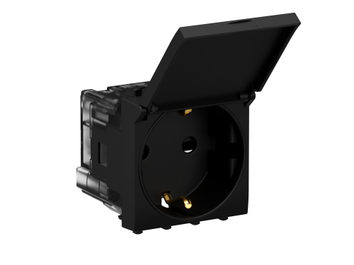 Розетка с крышкой модульная, 2P+E, з/ш, "Avanti", "Черный матовый", 2модуля | 4412012 DKC ДКС