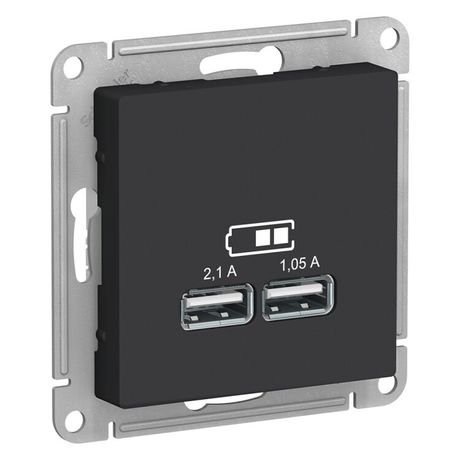 Розетка ATLASDESIGN USB 5В 1 порт x 2,1 А 2 порта х 1,05 механизм карбон - ATN001033 APC