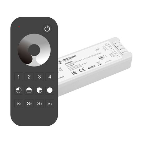 Пластик 5 лет) | 036201 Arlight INTELLIGENT Диммер SMART-SET-PWM-101-72-DIM-PD-SUF Black (5-36V 1x8A x4 ПДУ 13кн 2.4G) (IARL IP20