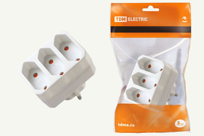 Блок на 3 гнезда 2П 2,5 А 250 B под плоскую вилку белый | SQ1806-0205 TDM