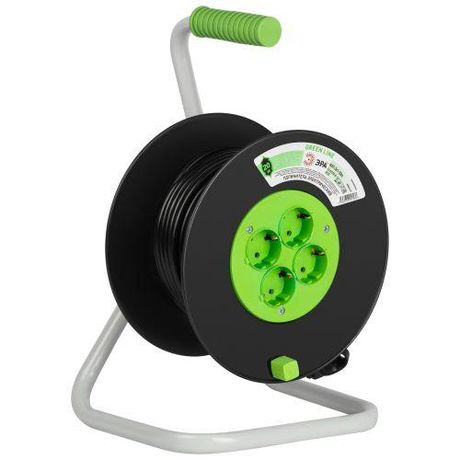 Удлинитель силовой ЭРА GREEN LINE KAT-3x1-20m Greenline на катушке пластик 4 розетки с заземлением 20м ПВС 3x1мм2 | Б0065130