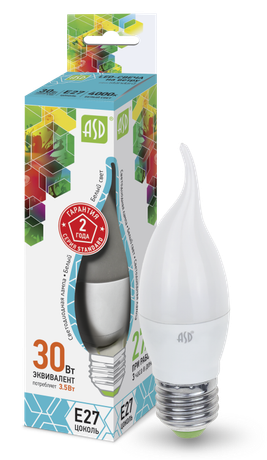 Лампа светодиодная LED-свеча на ветру-standard 3.5Вт свеча ветру 4000К белый E27 320лм 160-260В ASD 4690612004761