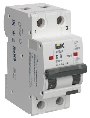 Выключатель автоматический дифференциального тока АВДТ B10N 2P C8 100мА тип A ARMAT | AR-B10N-2-C008A100 IEK