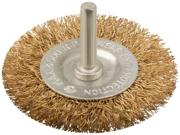 Корщетка дисковая прямая со шпилькой стальная латунированная волнистая проволока 63мм КУРС 38463