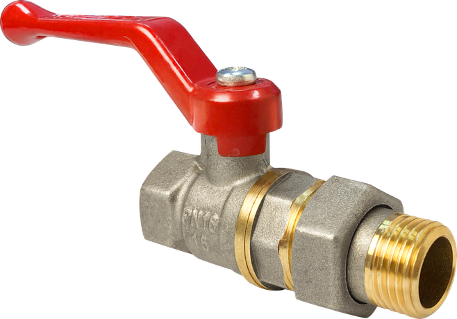Кран шаровой латунный с американкой никел. покрытие ВН/НР ручка-рычаг 1/2дюйм (56/14) VALFEX VF.225.NR1.012
