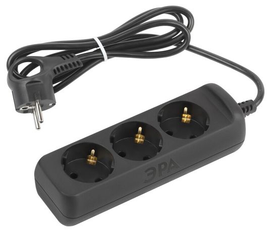 Удлинитель электрический UX-3e-1,5m-B с заземлением 3 розетки 1,5 м ПВС 3x0,75мм2 10А черный | Б0057721 ЭРА