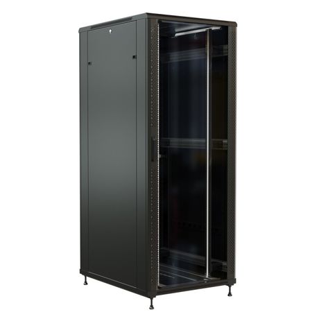 Шкаф напольный 19-дюймовый 42U 2055x800х600 мм ВхШхГ перед. стекл дверь с перфорированными бок. зад. сплошная черный - 520216 WRLine