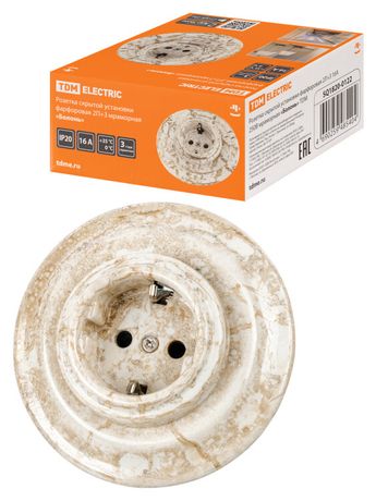Розетка скрытой установки фарфоровая 2П+З 16А 250В мраморная «Болонь» | SQ1820-0122 TDM