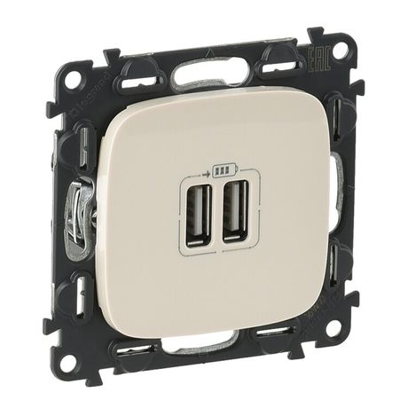 Устройство зарядное Valena Allure с 2-мя USB-разъемами 240В/5В 1500мА лиц. панелью сл. кость Leg 754996 Legrand