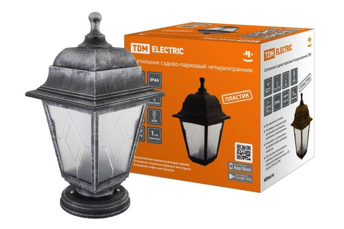 Светильник садово-парковый НТУ 04-60-001 четырехгранник, напольный, пластик, расс.пластик, серебро | SQ0330-0798 TDM