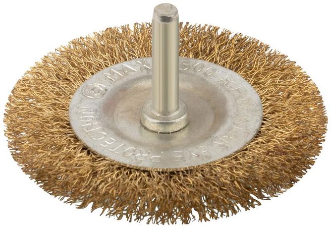 Корщетка дисковая прямая со шпилькой стальная латунированная волнистая проволока 75мм КУРС 38464
