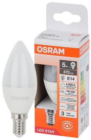 Лампа светодиодная LED Star Свеча 5Вт (замена 40Вт), 470Лм, 4000К, цоколь E14 OSRAM - 4058075696082