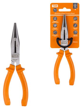 Длинногубцы (тонкогубцы), с пластиковыми рукоятками, углеродистая сталь, 180 мм, серия "Гранит" | SQ1009-0202 TDM