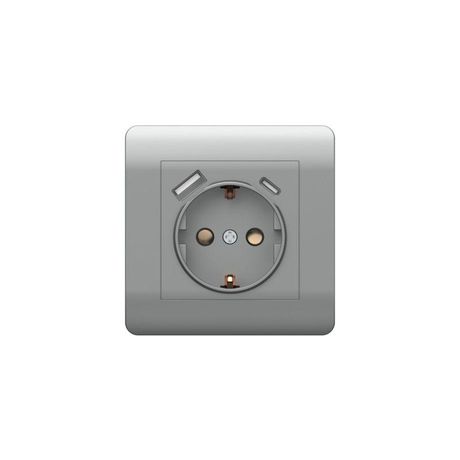 Розетка NEW3-E 16А с заземл. защ. шторки 2-мя заряд. устройствами USB A+C 5В/2.1А серебр. CHINT 431454