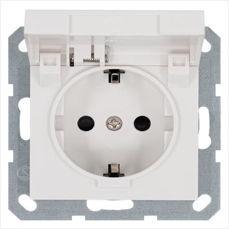 Розетка 1-м Shuko 16А IP20 с заземл. защ. шторки крышкой механизм бел. глянцевый Jasmart G5505W