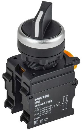 Переключатель длин. ручка 2 полож. 1NO+1NC чёрный MASTER | MI-SW60-11XB2-3-25-2-K02 IEK