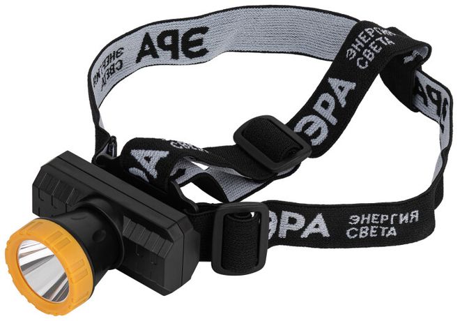 Фонарь светодиодный аккумуляторный налобный GA-802 3Вт 2режима Li-Ion 1500мАч IP40 желт./черн. Эра Б0055349