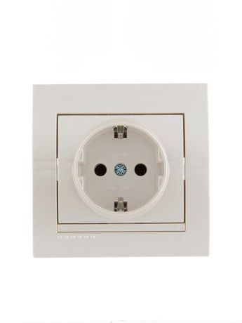 Розетка 1-м СП Deriy 16А IP20 с заземл. керамика жемчуж./бел. метал. LEZARD 702-3030-122