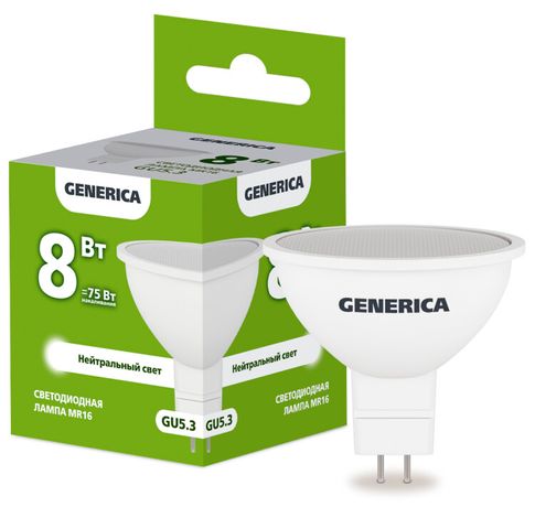 Лампа светодиодная MR16 софит 8Вт 230В 4000К GU5.3 | LL-MR16-08-230-40-GU5-G GENERICA IEK