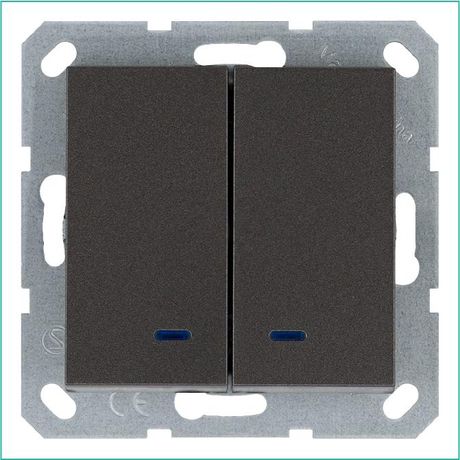 Выключатель двухклавишный со светодиодами 10A 250V~ с накладкой, цвет Мокко - G3023NZ Jasmart