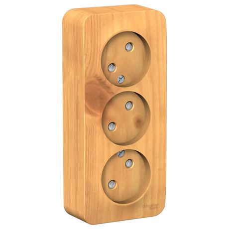 Розетка BLANCA наружная трехпостовая, без заземления, со шторками, с изолирующей пластиной, 16А, 250В, ясень - BLNRA001315 APC