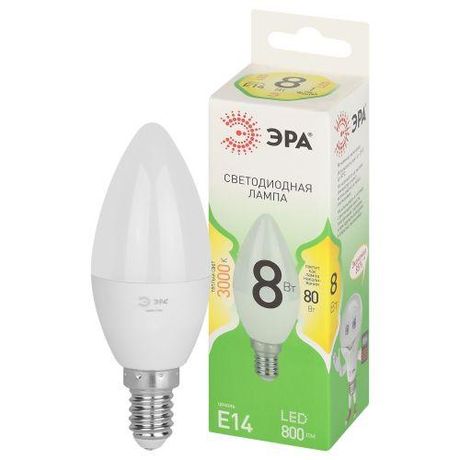 Лампа светодиодная LED 8 Вт 800Лм 3000К свеча теплый E14 220-240В B35-8W-830-E14 Green Line - Б0067133 ЭРА