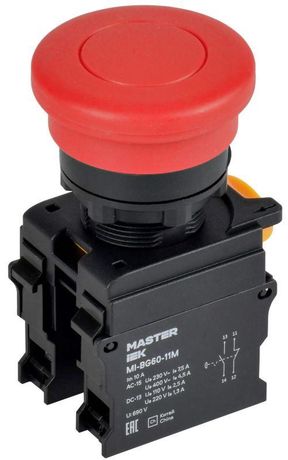 Кнопка ''Грибок'' без фиксац. d - 22 мм 1NO+1NC красная MASTER IEK MI-BG60-11M-3-21-K04
