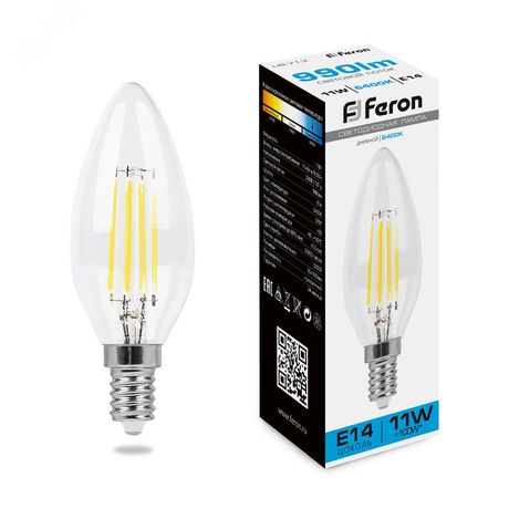 Лампа светодиодная LED 11вт Е14 дневной свеча FILAMENT - LB-713 FERON 38231