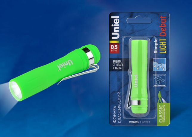 Фонарь универсальный S-LD045-B Green «Simple Light Debut», пластик, 0,5 Watt LED, упаковка блистер, 1хАА н/к, цвет зеленый | UL-00000209 Uniel