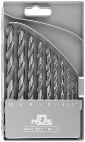 Набор сверл по металлу HSS угол заточки 118град. пласт. кейс 10шт (1-2-3-4-5-6-7-8-9-10мм) MOS 35601М