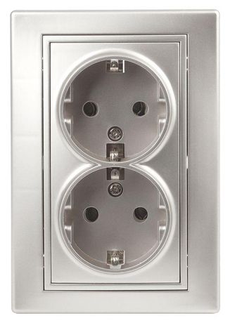 Розетка Intro Plano 1-205-03 с заземлением двойная 2X2P+E Schuko, 16А-250В, IP20, СУ, алюминий | Б0053917 ЭРА Б0030070