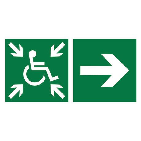 Знак безопасности NPU-2110.E76 "Направление движения к пункту сбора (безопасной зоне) МГН направо" Белый свет a20404 BS