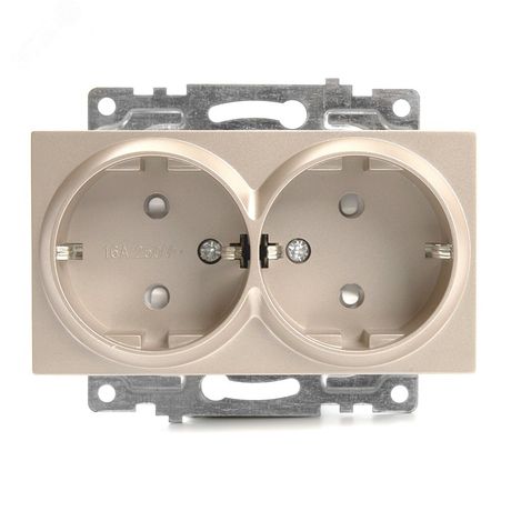 Розетка 2-местная с защитной шторкой (механизм) с/з, 250В, 16А, серия Катрин, GLS16-7114-02, шампань | 39598 STEKKER FERON