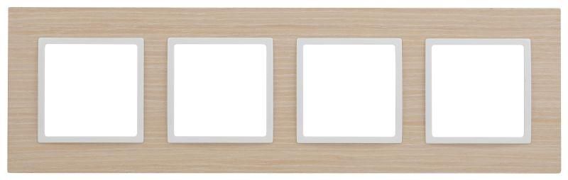 Рамка для розеток и выключателей 4 поста белёный дуб дерево/пласт. ЭРА Elegance 14-5304-01 - Б0049151