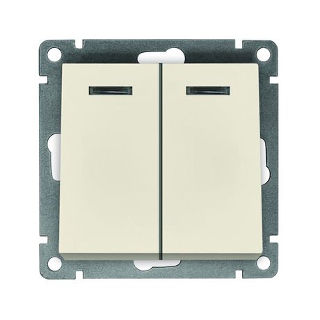 Выключатель двухклавишный с подсветкой UNIVersal серия Афина , с/у, 10А, 220В, слоновая кость (ivory) (еврослот), механизм - A0123-I Союз