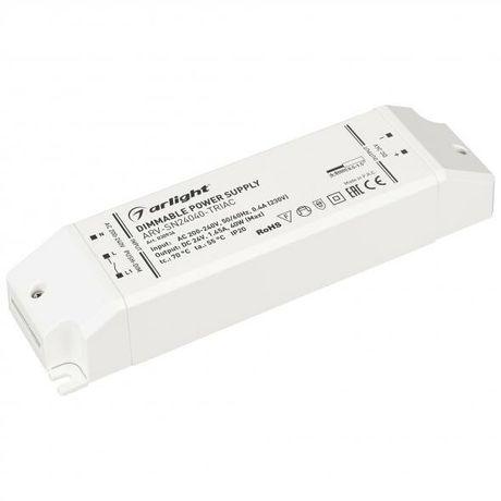 Блок питания ARV-SN24040-TRIAC (24V, 1.65A, 40W) (Arlight, IP20 Пластик, 3 года) | 030934 Arlight