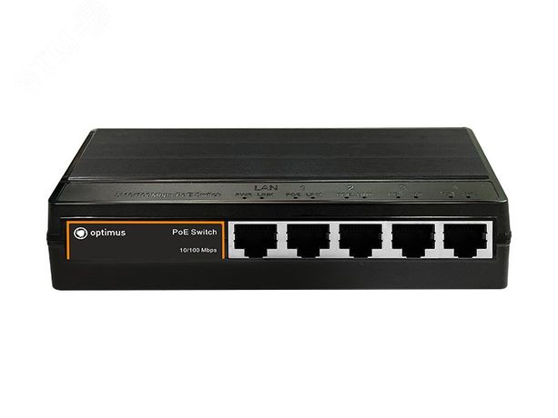 Коммутатор неуправляемый 5 портов RJ45 10 100 Мб/с PoE 65Вт - В0000017245 Optimus CCTV U1I-4F1b/1F