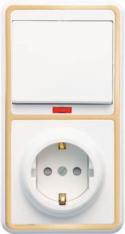 БЭЛЛА Блок БКВР-211 Выключатель одноклавишный с подсветкой + розетка заземлением со шторками золото - 5826 Кунцево