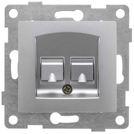 Розетка компьютерная RJ45 Ugra, механизм, двойной, серебро - С11К2-004 GUSI