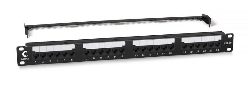 Патч-панель PL2-24-Cat.5e-Dual IDC 19 (1U), 24 порта RJ-45, категория 5e, Dual IDC, с задним кабельным организатором, new - 10588c Cabeus