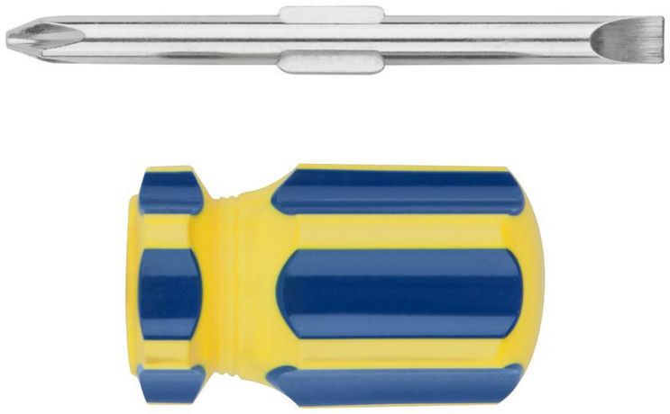 Отвертка с переставным жалом ''коротыш'', CrV сталь, сине-желтая пластиковая ручка 6х32 мм PH2/SL6 - 56212 РОС